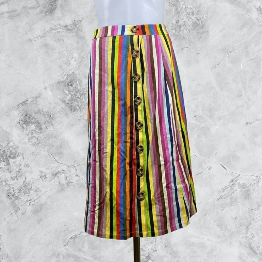LPA Button Up Midi Skirt - Rainbow Stripe